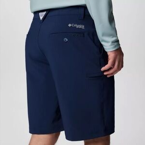 columbia collegiate navy PFG grander marlin offshore flat front UPF 50 shorts